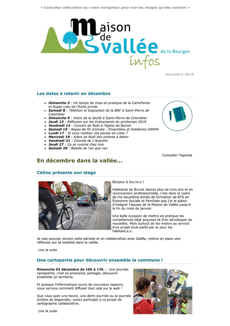 Lettre dinfos Maison de Vallée Décembre 2018 Maison de Vallée 1