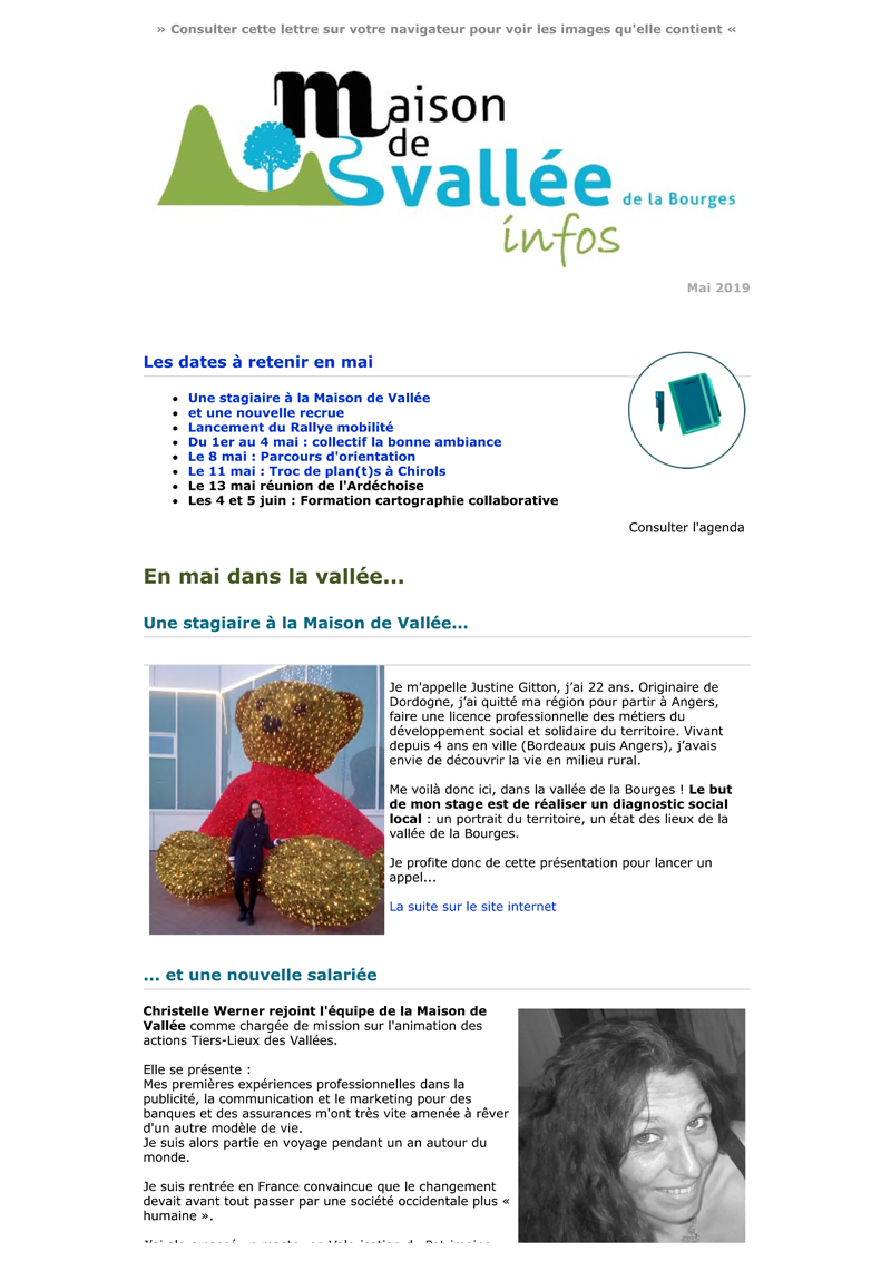 Lettre dinfos Maison de Vallée Mai 2019 Maison de Vallée