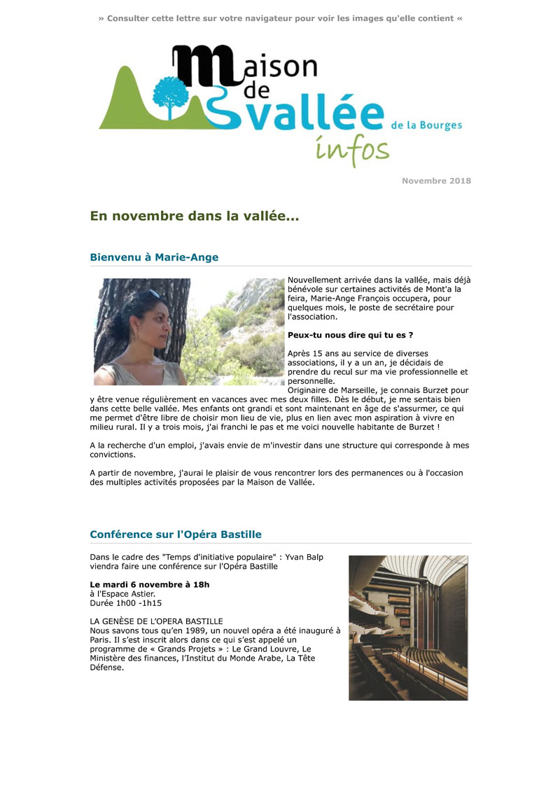 Lettre dinfos Maison de Vallée Novembre 2018