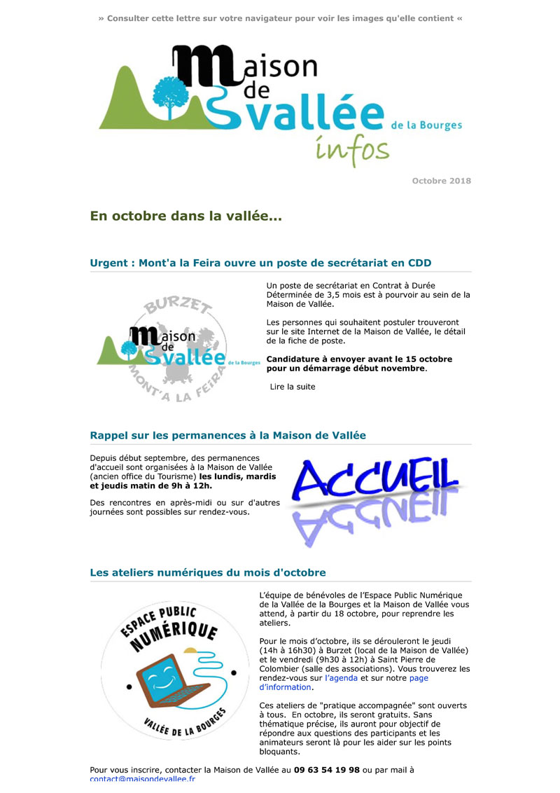 Lettre dinfos Maison de Vallée Octobre 2018 Maison de Vallée 1