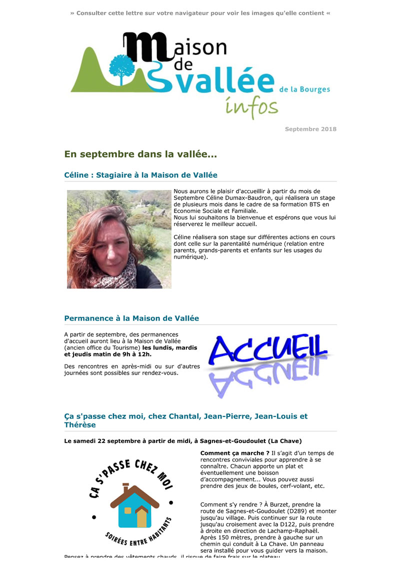Lettre dinfos Maison de Vallée Septembre 2018 Maison de Vallée 1