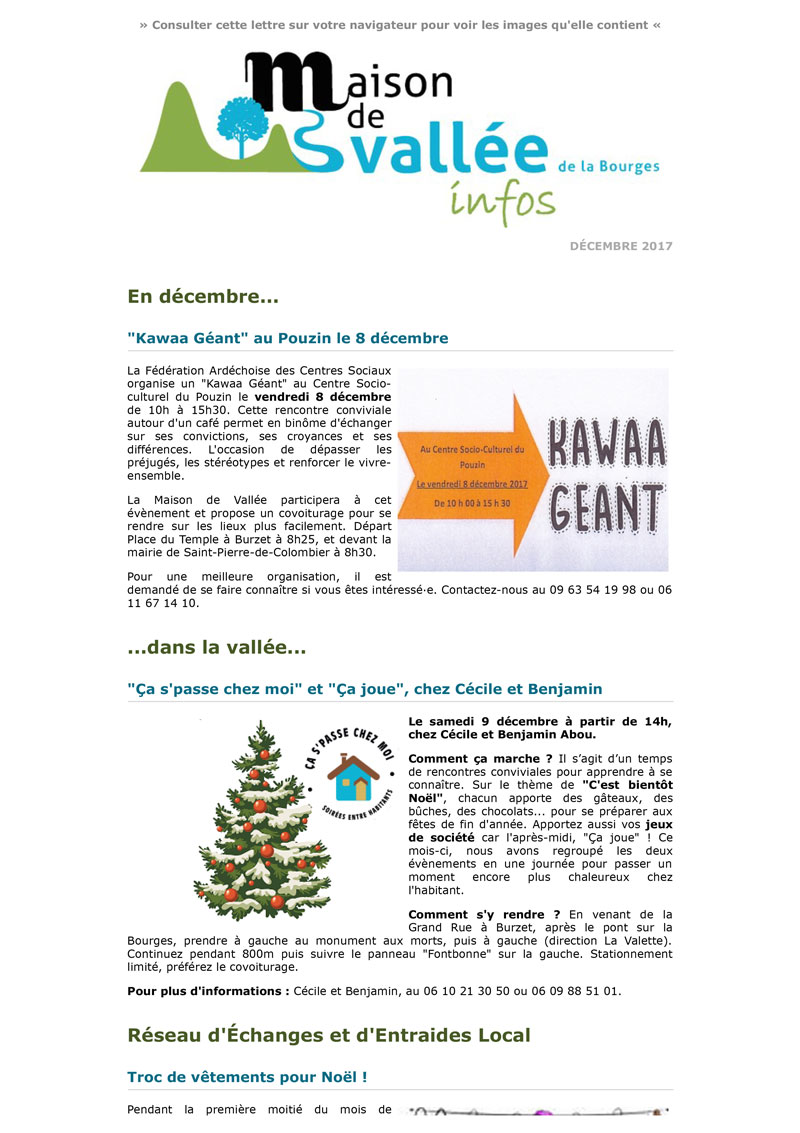 Lettre dinfos Maison de Vallée décembre 2017 Maison de Vallée 1