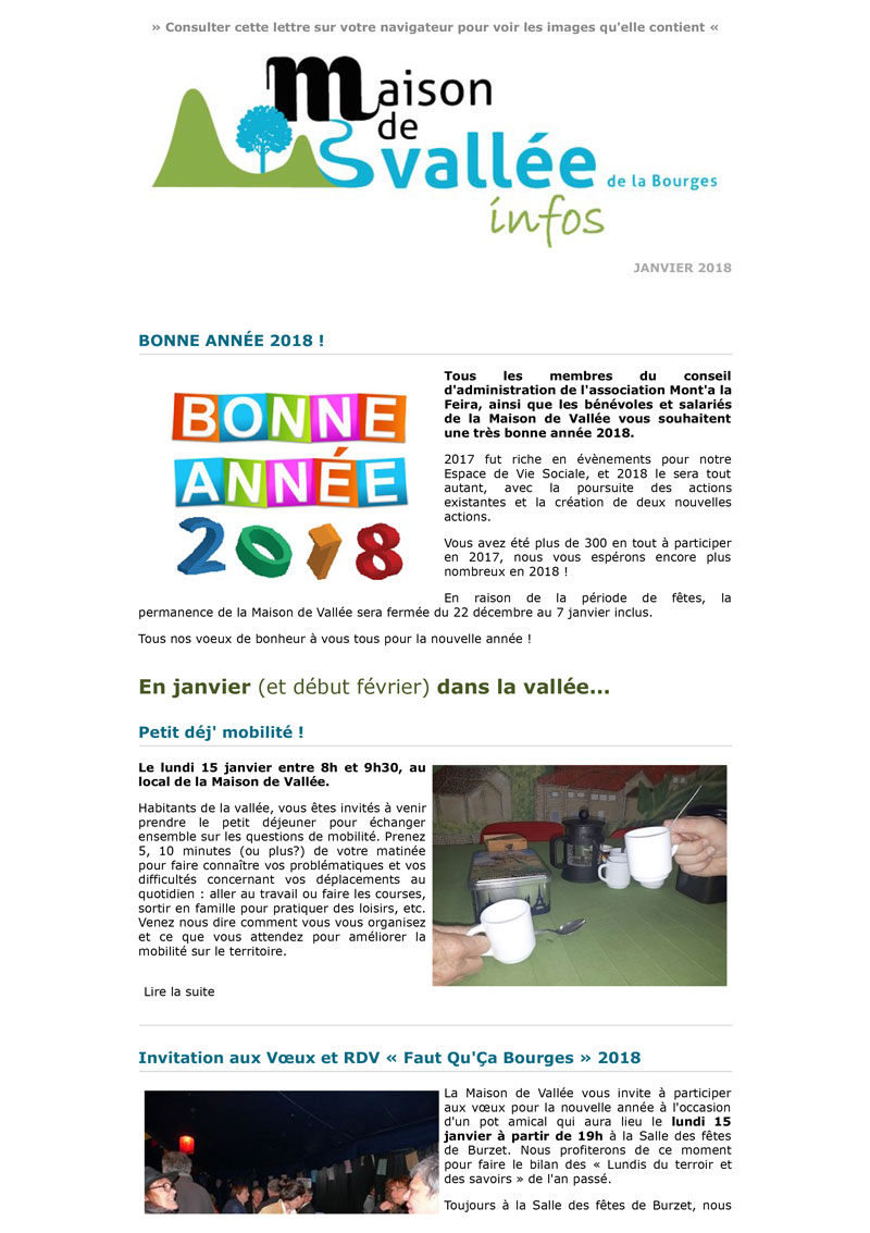 Lettre dinfos Maison de Vallée janvier 2018 Maison de Vallée 1