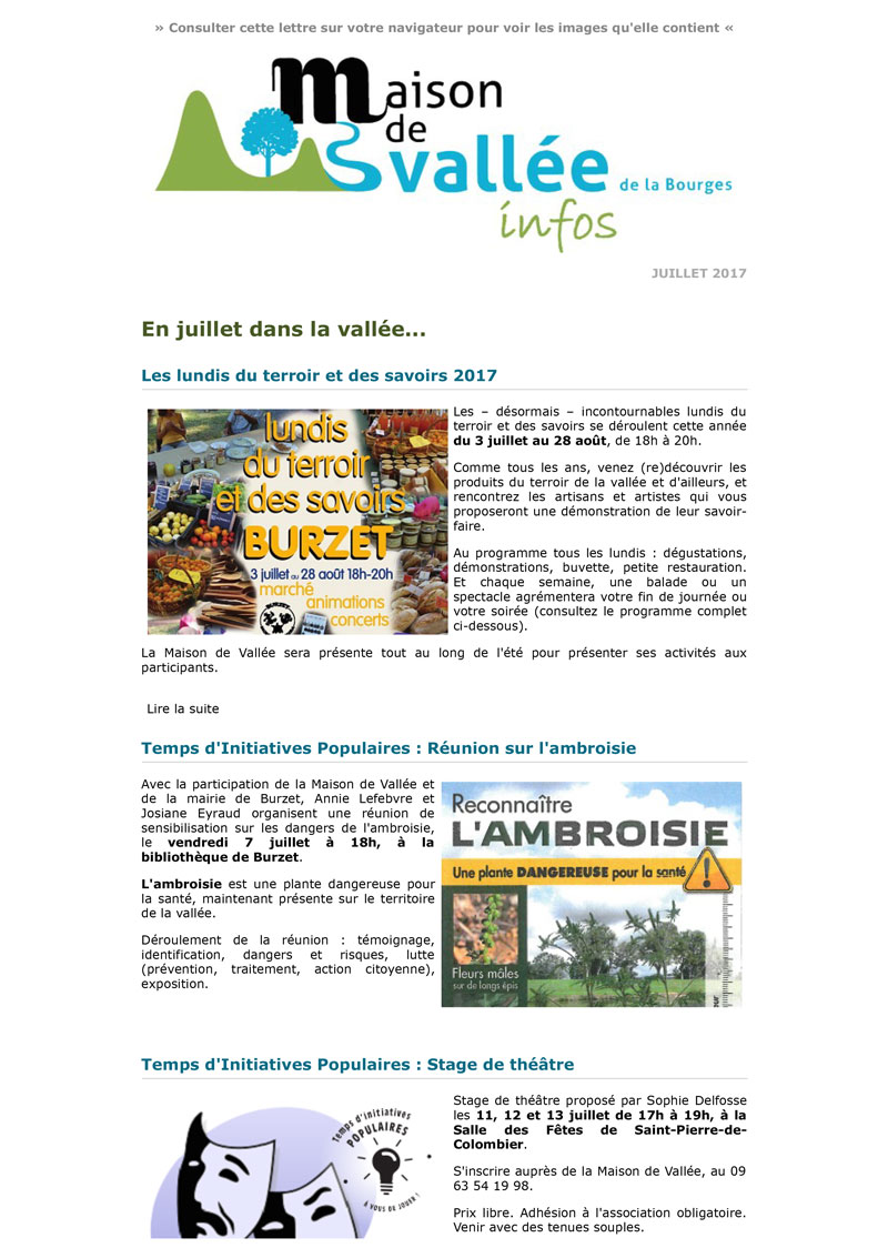 Lettre dinfos Maison de Vallée juillet 2017 Maison de Vallée 1
