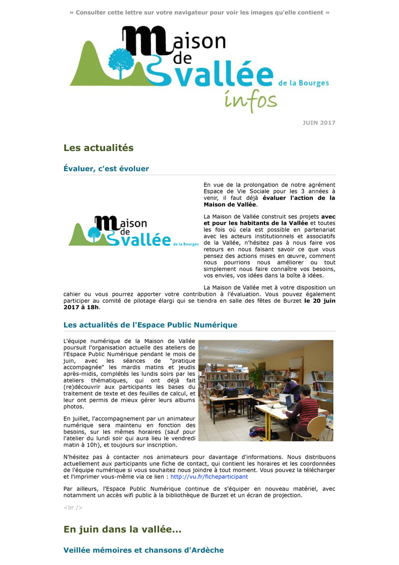 Lettre dinfos Maison de Vallée juin 2017 Maison de Vallée 1