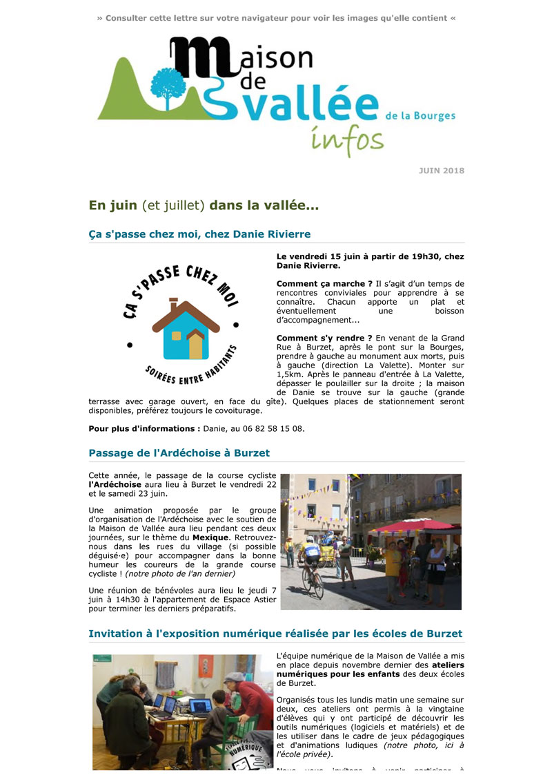 Lettre dinfos Maison de Vallée juin 2018 Maison de Vallée 1