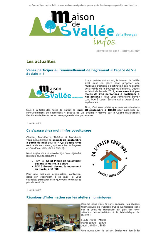 Lettre dinfos Maison de Vallée septembre 2017 supplément Maison de Vallée 1