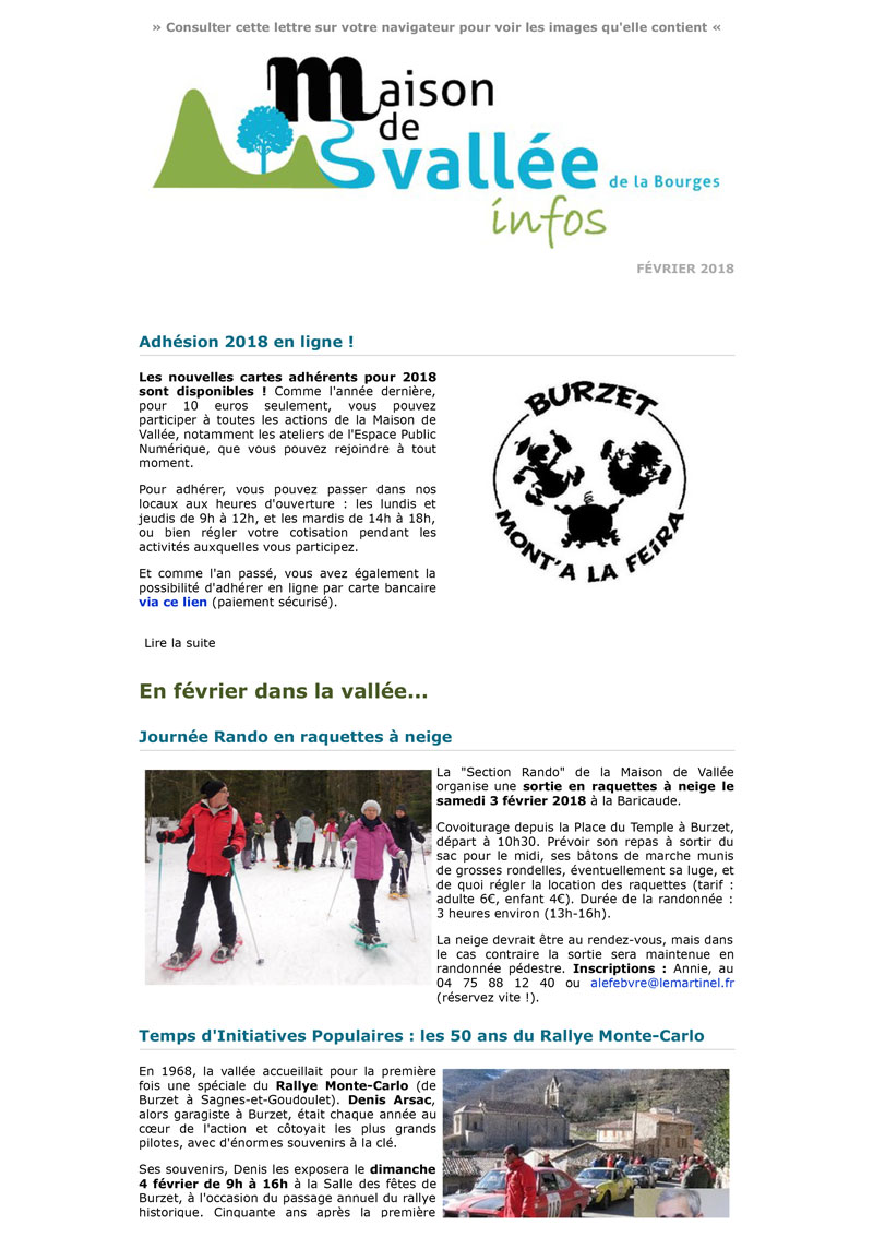 Lettre infos Maison de Vallee fevrier 2018 Maison de Vallee 2