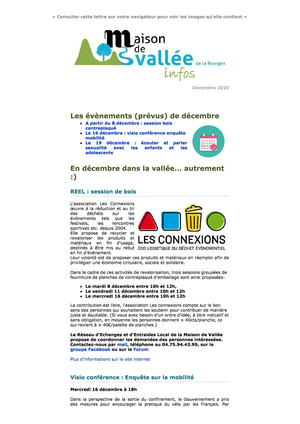 Lettre d infos Maison de Vallée Décembre 2020 Maison de Vallée1