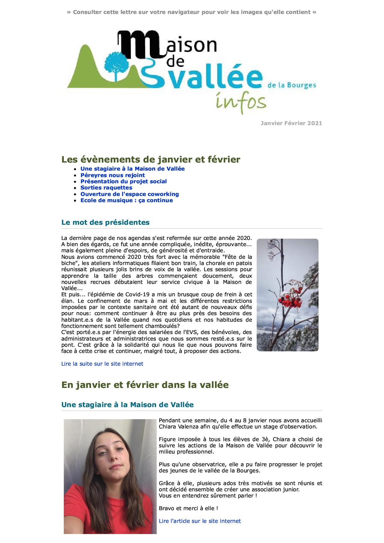 Lettre d infos Maison de Vallée Janvier Février 2021 Maison de Vallée