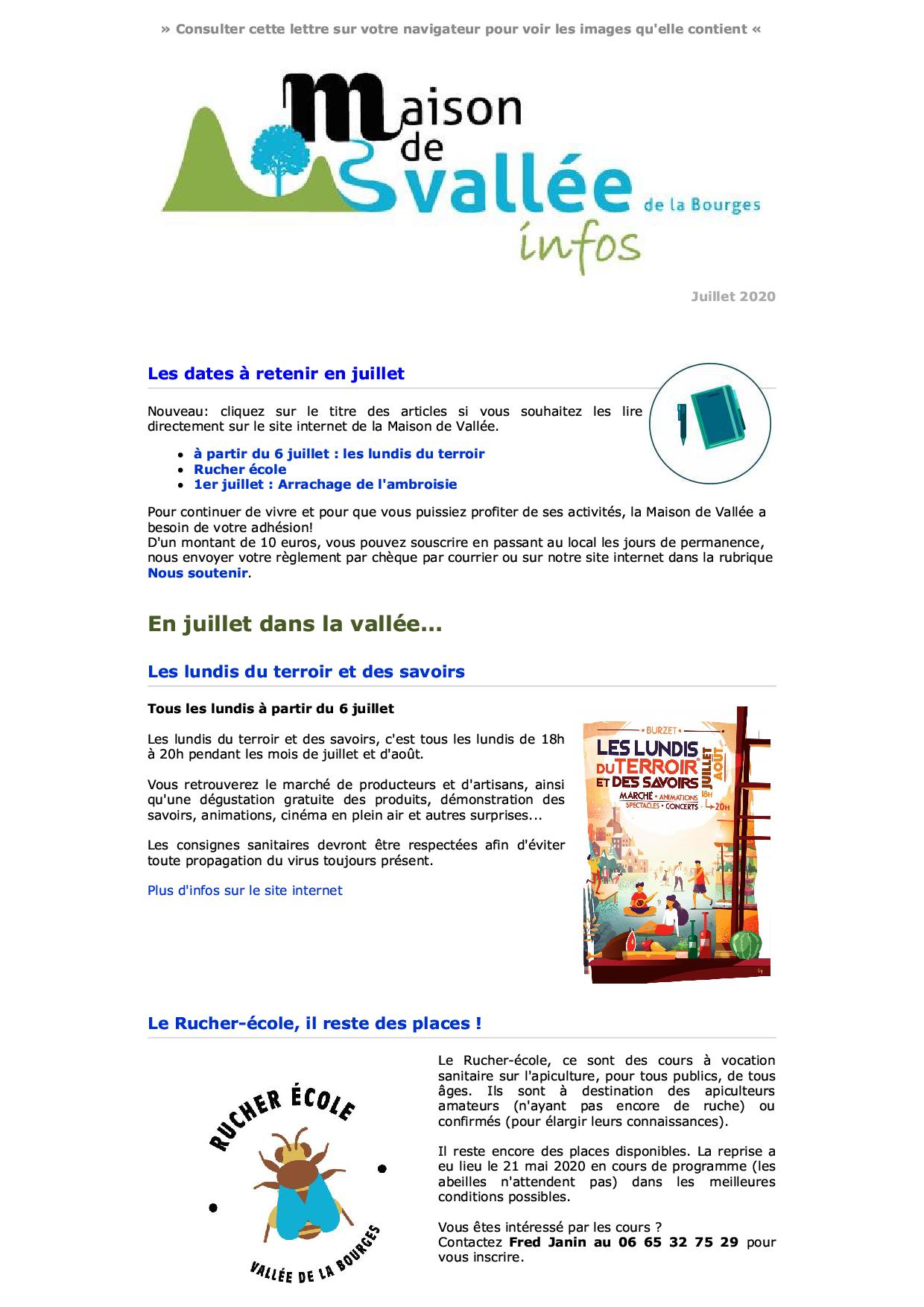 Lettre d infos Maison de Vallée Juillet 2020 Maison de Vallée1