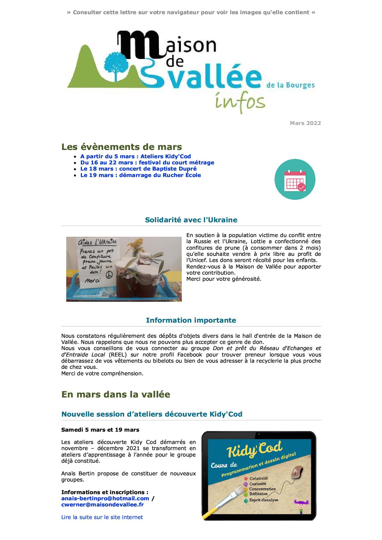 Lettre d infos Maison de Vallée Mars 2022 Maison de Vallée1