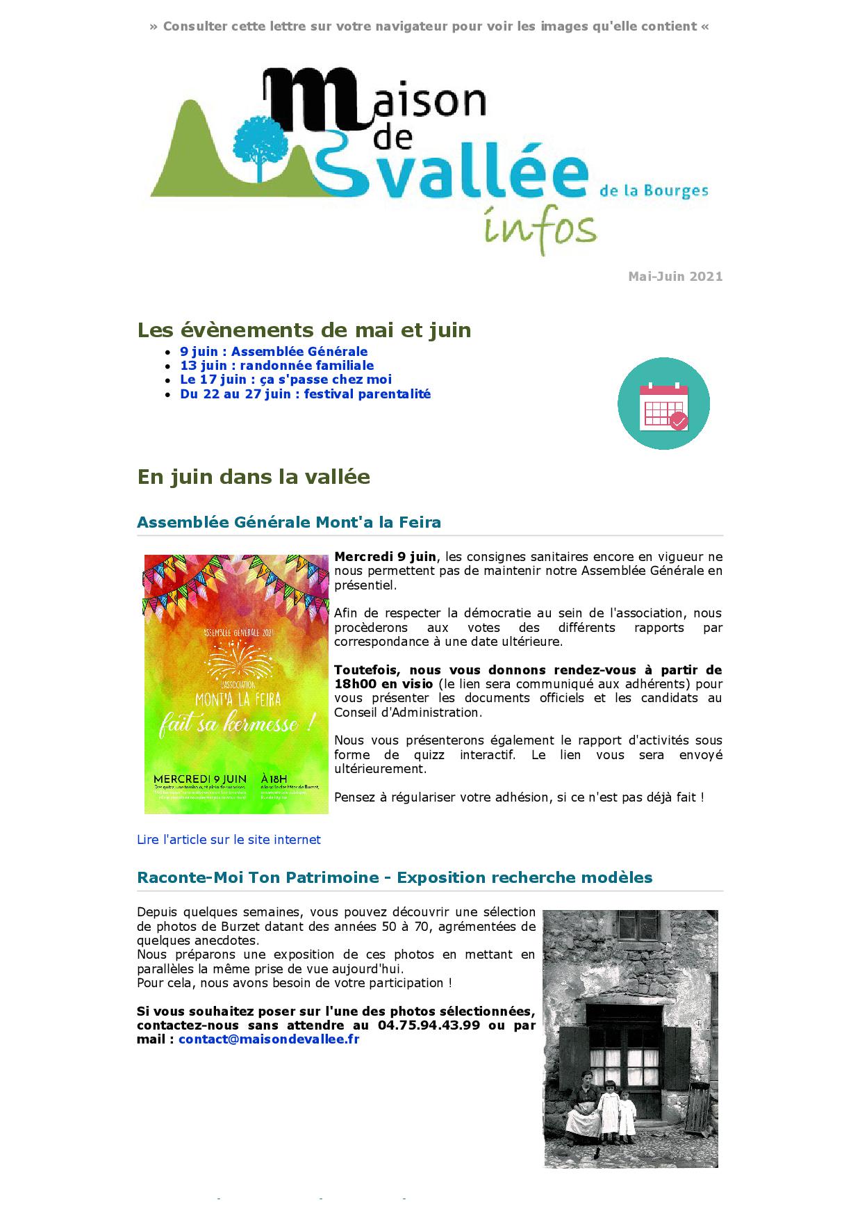 Lettre dinfos Maison de Vallée Mai Juin 2021 Maison de Vallée1