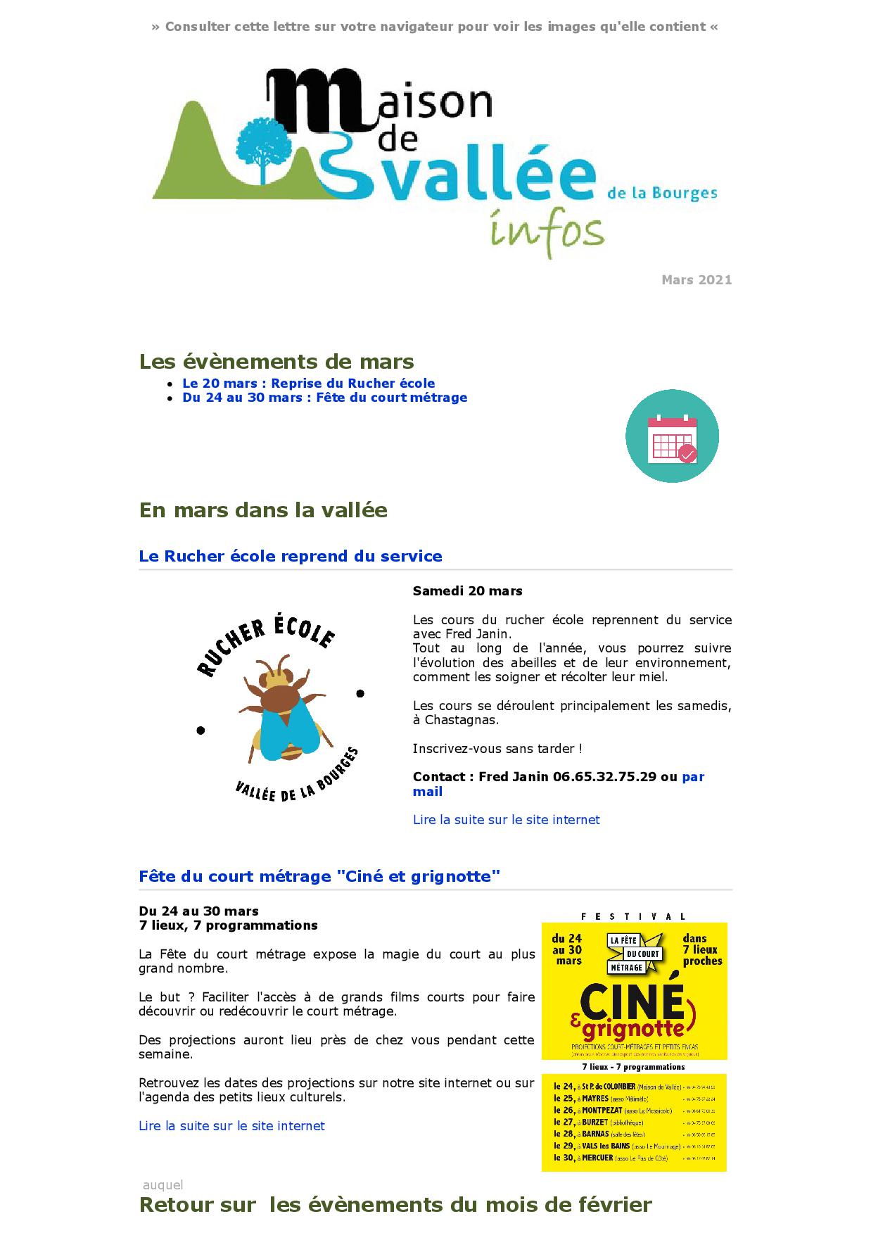 Lettre dinfos Maison de Vallée mars 2021