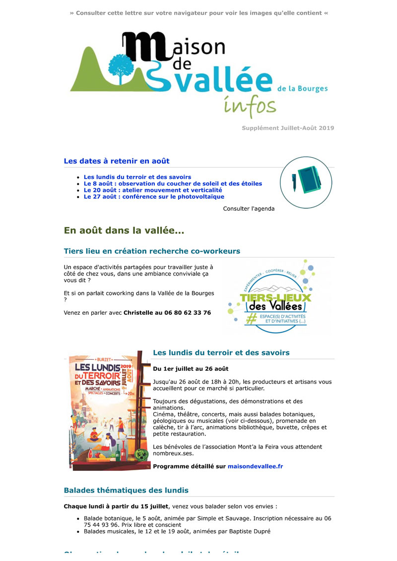 Supplément Lettre dinfos Maison de Valllée juillet aout 2019 Maison de Vallée 1
