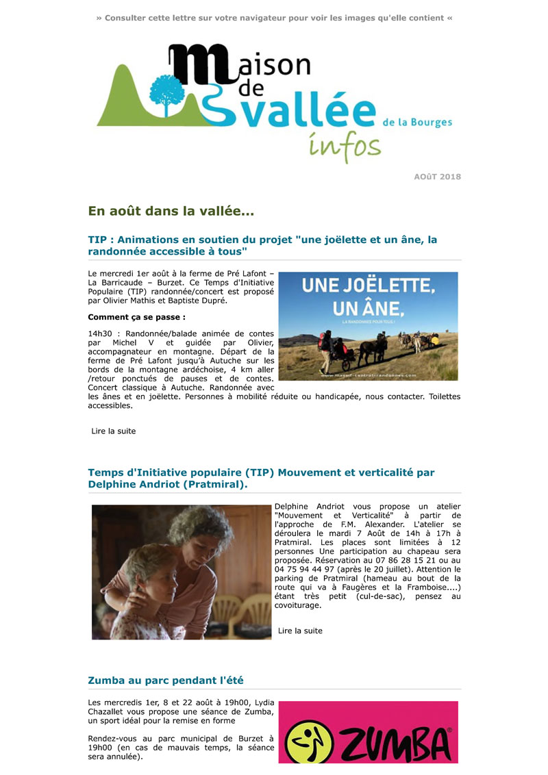 Lettre dinfos Maison de Vallée Août 2018 Maison de Vallée 1