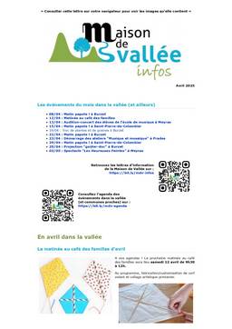 Lettre dinfos Maison de Vallée Avril 2025 version papier Maison de Vallée 1 page 0001