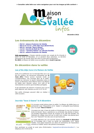 Lettre dinfos Maison de Vallée Décembre 2022 version papier Maison de Vallée 1 page 0001