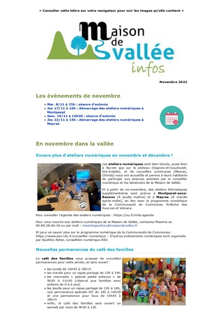 Lettre dinfos Maison de Vallée Novembre 2022 version papier Maison de Vallée 1 page 0001