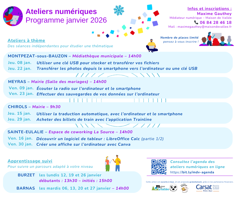 Ateliers numériques janvier 2026